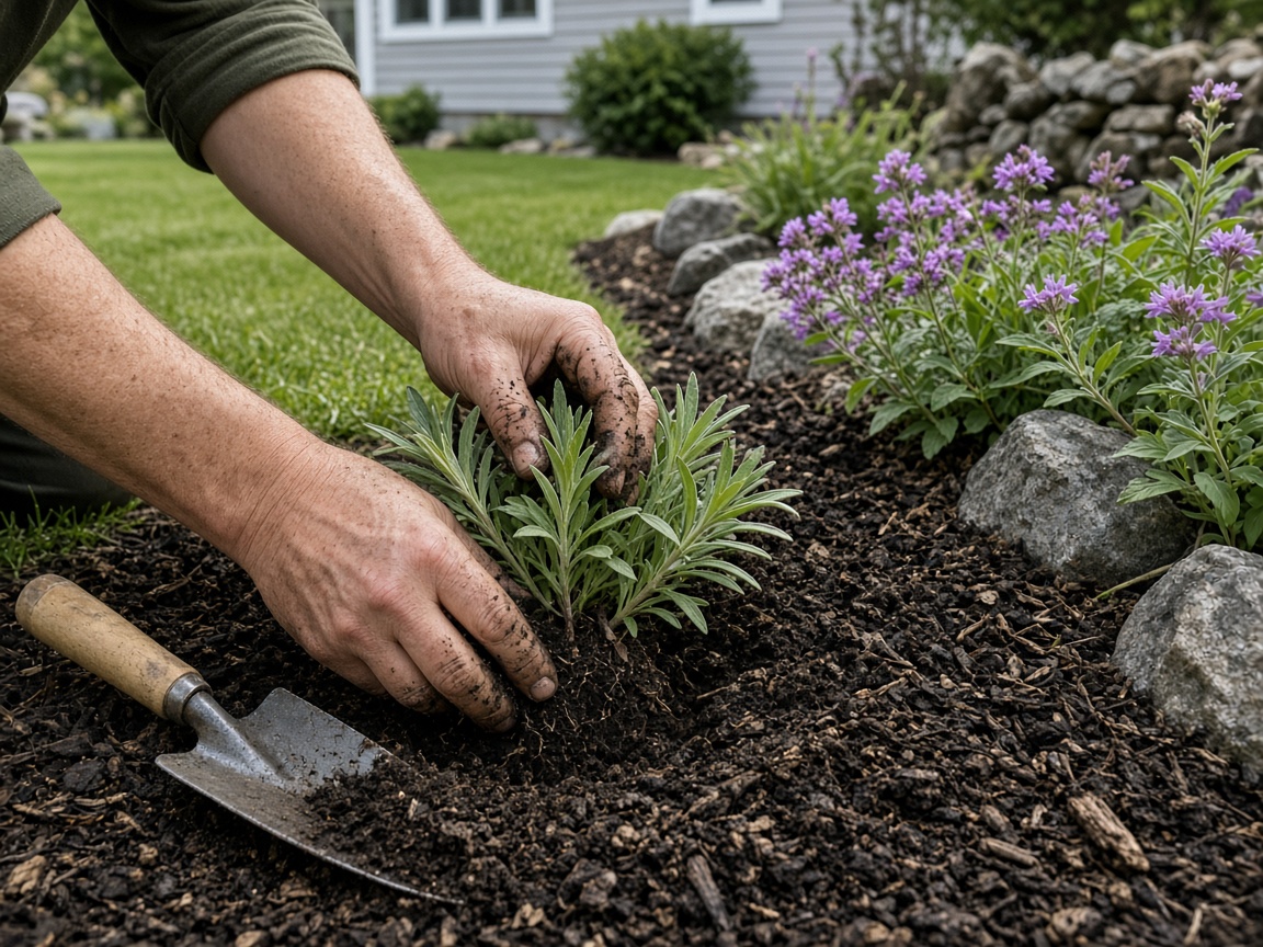 Planting perennials into a mulched Fairhaven bed